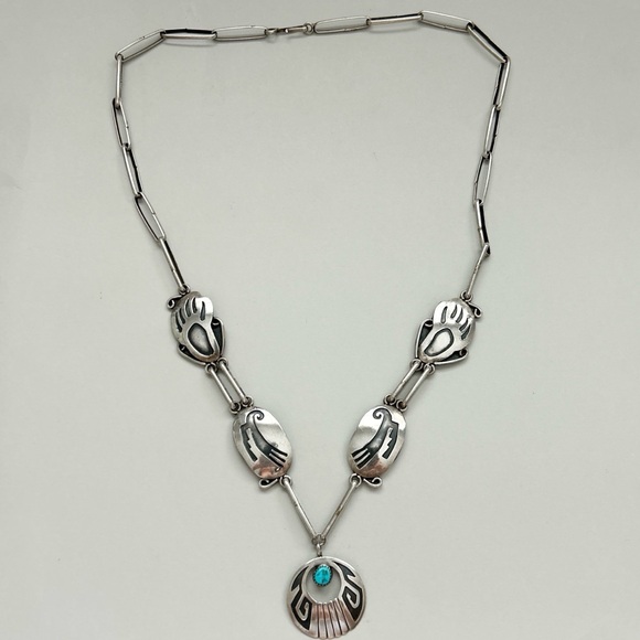 Amazing Vintage Danny Clark Navajo Turquoise Sterling Silver Overlay Necklace - Picture 7 of 14